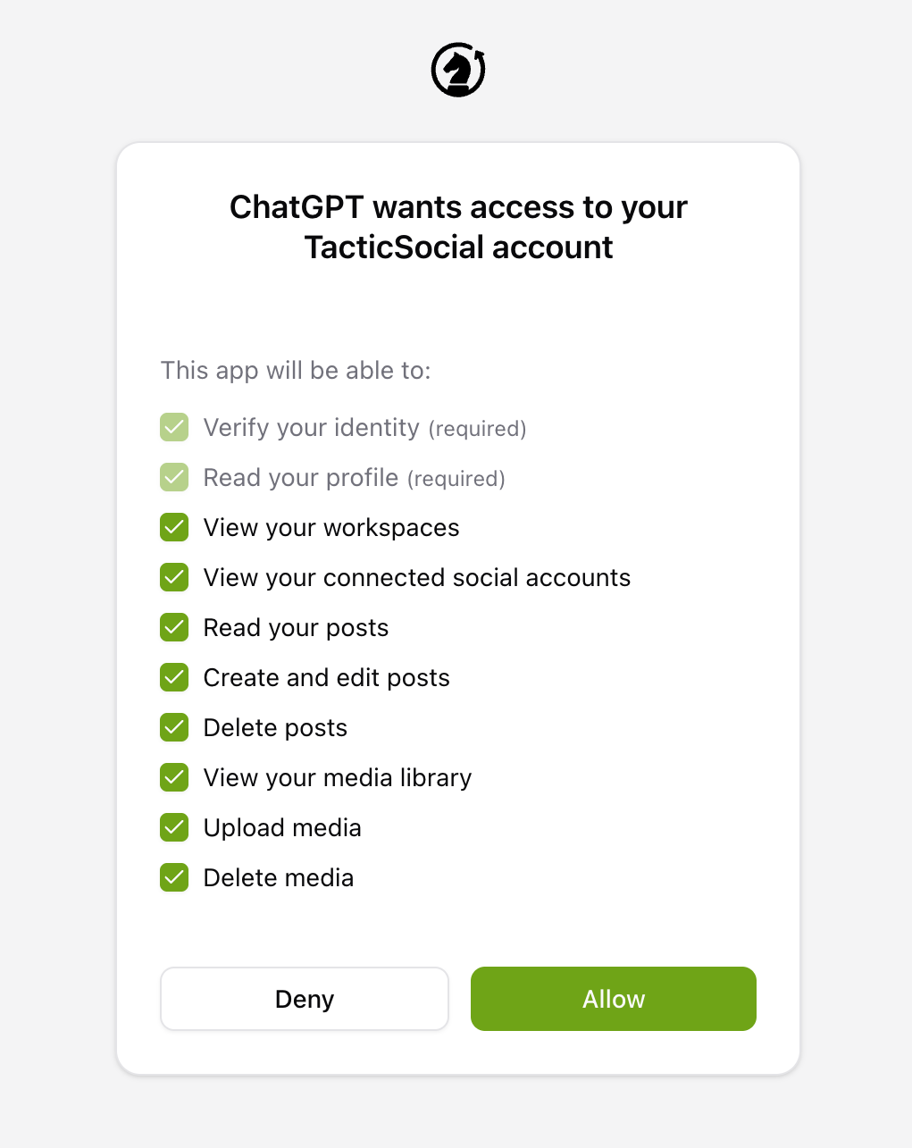 Tactic Social OAuth authorization page