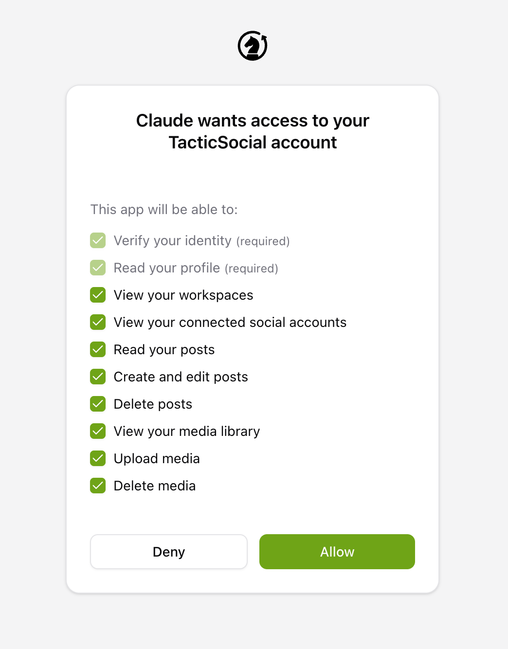 Tactic Social authorization page