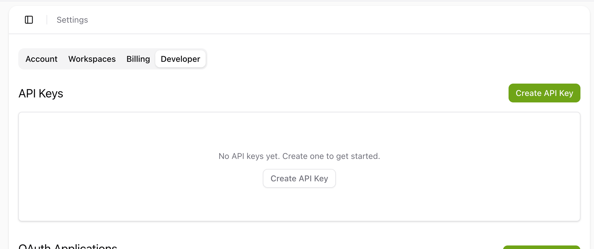 Tactic Social Settings Developer tab showing API Keys section